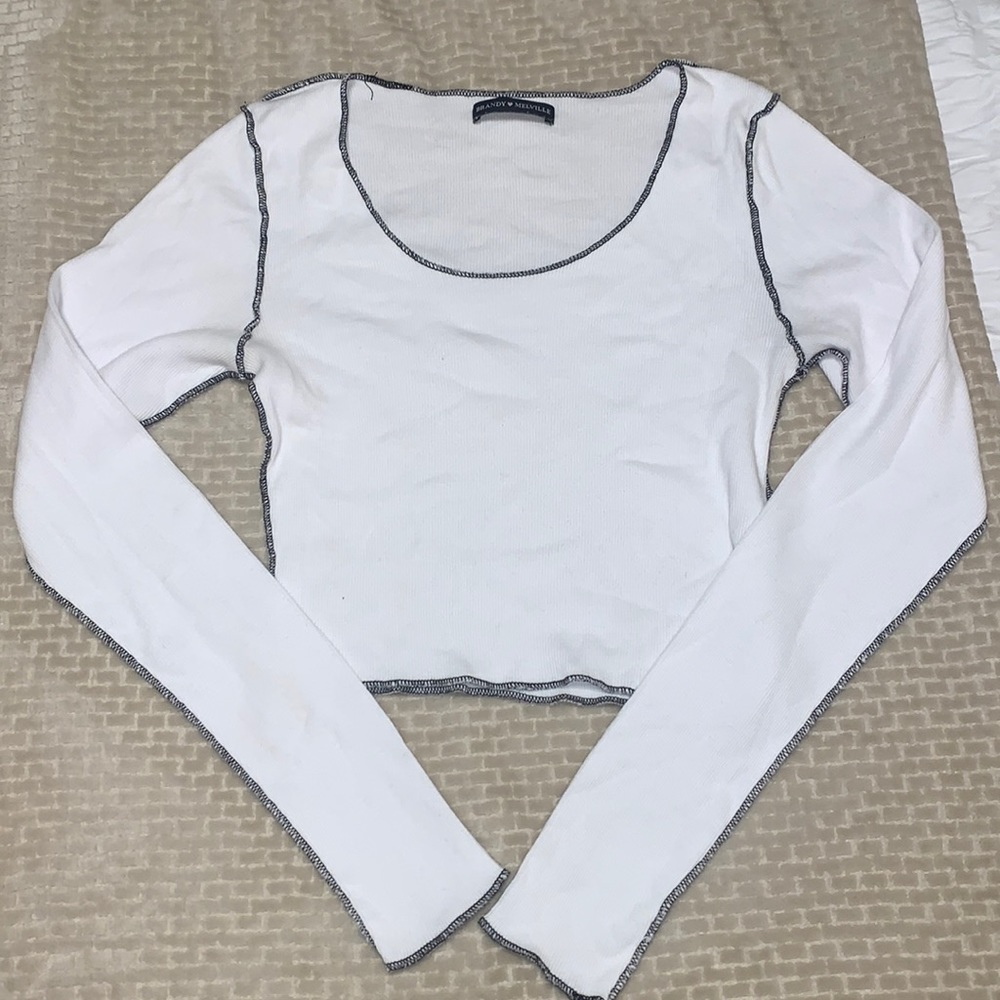 Brandy Melville long sleeve white top with black threading